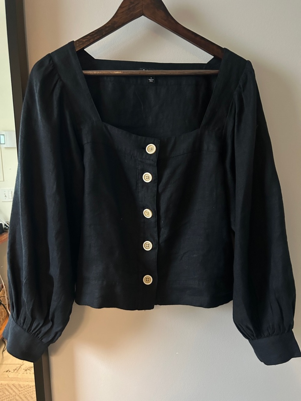 J. Crew linen Square Neck Button-Front Puff Sleeve Blouse